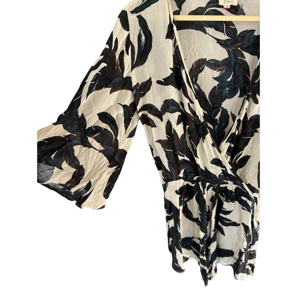 Elan Tropical Leaf Print Romper Swimsuit Coverup, Black/Ivory, size sm - Picture 3 of 6